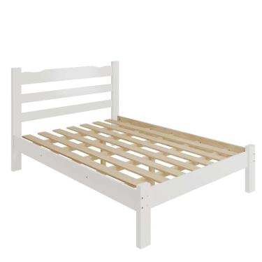 Imagem de Cama Reforçada Casal Nemargi em Madeira Macia Cor Branco