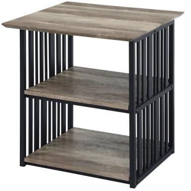 Imagem de Mesa de cabeceira de madeira Acme Zudora com prateleiras em carvalho antigo e preto