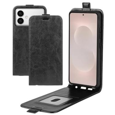 Imagem de XZDWH Capa para Samsung Galaxy S26 Edge, capa de telefone flip vertical fina de couro PU capa protetora com fecho magnético com compartimento para cartão (preto)