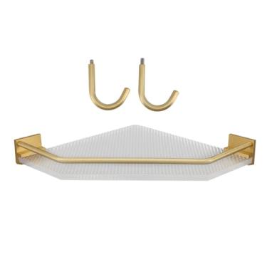 Imagem de Ymiko Prateleira de Parede Acrílica de Canto, Sem Broca, Rack de Armazenamento Flutuante para Cozinha, Banheiro, Prateleira de Montagem Transparente Com Acabamento Dourado, Fácil Instalação (Com