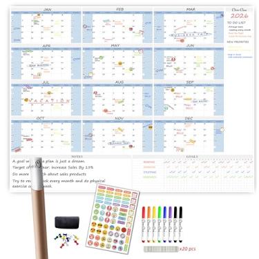 Imagem de Grande calendário de parede apagável a seco reutilizável – 91,44 cm x 243,98 cm 2019-2020 Agenda sem data para casa, escritório, projetos escolares – Organizador de tarefas laminado jumbo, 48"x58"Blue