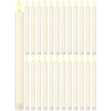 Imagem de Treela 24 velas cônicas sem chama, operadas a pilhas, velas falsas de 28 cm, castiçais de LED cintilantes afunilados para decoração de casamento, Halloween, Natal (marfim, simples)