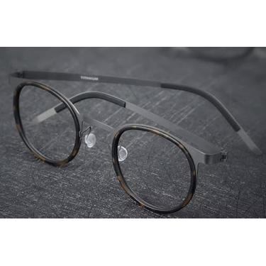 Imagem de Óculos de Grau Redondos, Armação em Titânio, Estilo Vintage, Lentes Transparentes