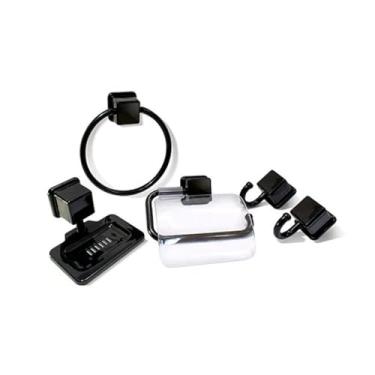 Imagem de Kit Acessórios de Banheiro 5 Peças, Preto, Inclui Toalheiro, Porta Papel Higiênico, Cabideiro e Argolas
