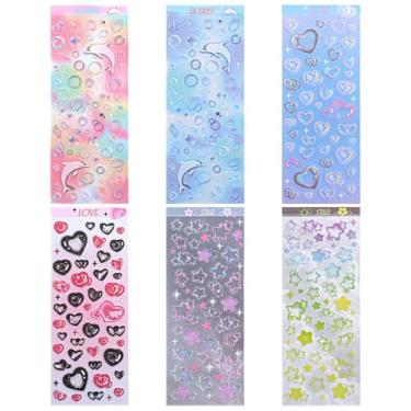 Imagem de ElevateTech Adesivos de bolha, 6 folhas bonito colorido coração estrela glitter bolha adesivo coreano adesivo decorativo autoadesivo adesivo estético diário adesivos para álbuns, decoração de álbum de