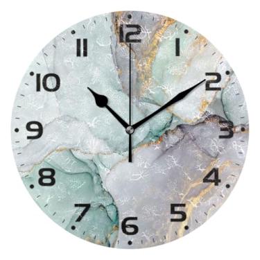 Imagem de JUZIHAI Relógio de parede com textura de mármore, silencioso, sem tique-taque, relógios de parede redondos operados por bateria, fácil de ler, relógio decorativo de parede para casa, cozinha, sala de