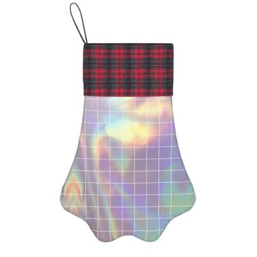 Imagem de SKKNT Meias de Natal com estampa quadrada reflexiva para animais de estimação, decoração de Natal, cães, gatos, árvores, doces, presente, conveniente