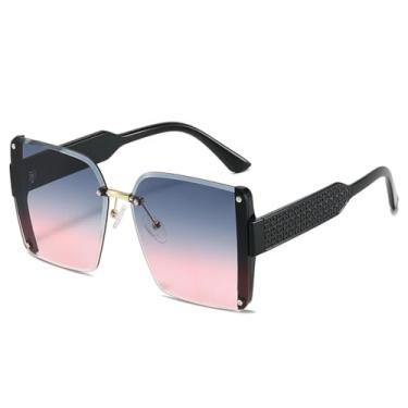 Imagem de HCHES Óculos de Sol Femininos de Luxo com Estampa de Leopardo Degradê, Armação Retrô, Sem Aro, Proteção UV400 (Preto, Cinza, Rosa)