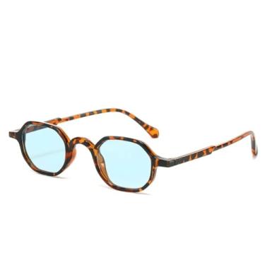 Imagem de HCHES Óculos de Sol Femininos Ovais com Armação Pequena e Degradê, Estampa de Leopardo, Estilo Punk, Proteção UV400 (Azul Leopardo)