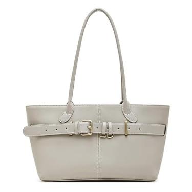 Imagem de Bolsa feminina de couro legítimo, bolsa vintage com fivela de cinto, bolsa de ombro estruturada para trabalho diário