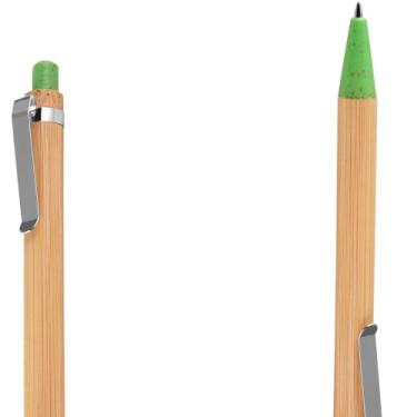 Imagem de Caneta Esferográfica Retrátil com Corpo de Bambu, Tinta Azul, Grip Antiderrapante, Kit com 10 Unidades, Estilo Executiva (Kit 2 verde)