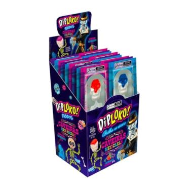 Imagem de Pirulito DipLoko Caveiras Mexicanas NEON Display 24x12g