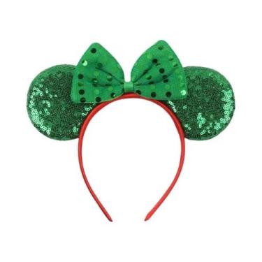 Imagem de Tiara De Natal Da Disney Para Meninas Com Orelhas De Rato, Laço De Lan