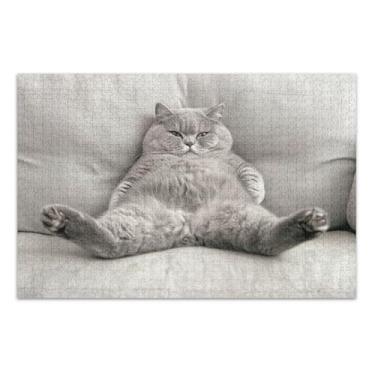 Imagem de Quebra-cabeça adulto 500 peças presentes para amantes de quebra-cabeça engraçado gato gordo sofá pose família divertido quebra-cabeça desenho animado, 50 x 35 centímetros