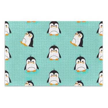 Imagem de Quebra-cabeça 1000 peças adulto fofo engraçado pinguim azul branco elefante legal para adultos pintura de arte floral, 75 x 40 centímetros