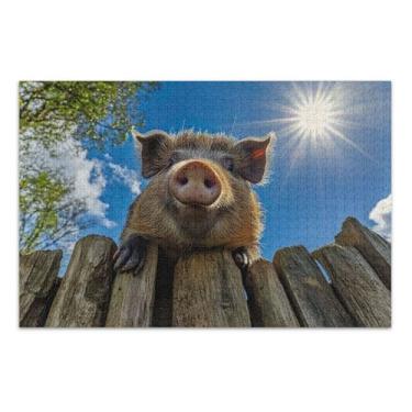 Imagem de Close Up Quebra-cabeça com estampa de porco fofo 500 peças adultos paisagem floral personalizado difícil quebra-cabeça família elefante branco presentes, 51 x 35 centímetros