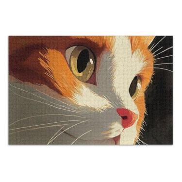 Imagem de Quebra-cabeça 500 peças para adultos adorável laranja gato rosto arte família quebra-cabeça amantes presentes divertido quebra-cabeça para adultos arte colorida animal 50,5 x 14,9 polegadas