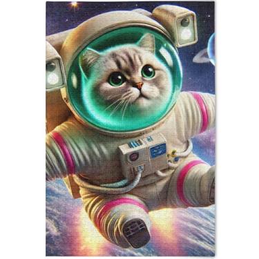Imagem de Quebra-cabeças personalizados com estampa de gato espacial fofo para adultos, 1000 peças, arte animal, quebra-cabeça de arte divertida, presentes para jogo de elefante branco, 75 x 50 cm