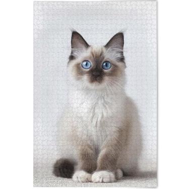 Imagem de Quebra-cabeça de gato fofo gatinho 500 peças adulto engraçado jogo de quebra-cabeça presentes personalizados legal exclusivo cenário arte floral, 52 cm x 37,8 cm