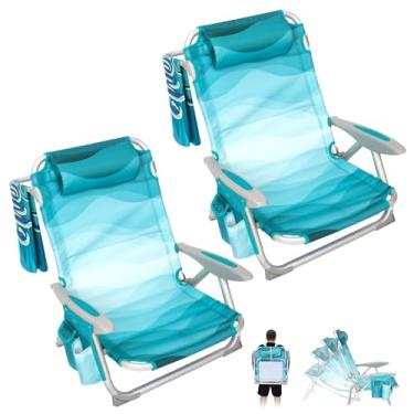 Imagem de #WEJOY Pacote com 2 cadeiras de praia leves e baixas para adultos, cadeiras de acampamento dobráveis de alumínio com alça de ombro, suporte de copo e encosto de cabeça acolchoado, suporta 120 kg para