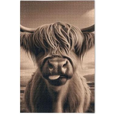 Imagem de Quebra-cabeças personalizados de vaca Highland para adultos, 1000 peças, natureza, animal, impressão, arte, quebra-cabeças grandes, engraçados, presentes, 75 x 50 cm