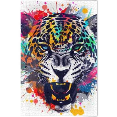 Imagem de Quebra-cabeça de onça zangada leopardo adulto 500 peças arte animal impressão paisagem quebra-cabeça personalizado engraçado jogo presentes, 52 cm x 37,8 cm