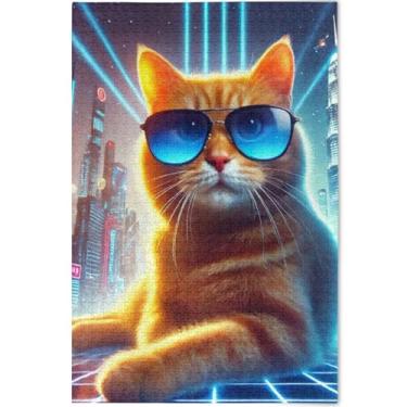 Imagem de Quebra-cabeça de gato fofo com 500 peças para adultos, amigos, família, jogos, presentes, natureza, animais, arte colorida, 52 x 37,8 cm