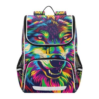 Imagem de Joisal Backpacks for Boys Watercolor Wolf Head Print Girls' Backpack for Kids Daypack Back to School Bag Personalized Elementary Book Bags Strawberry