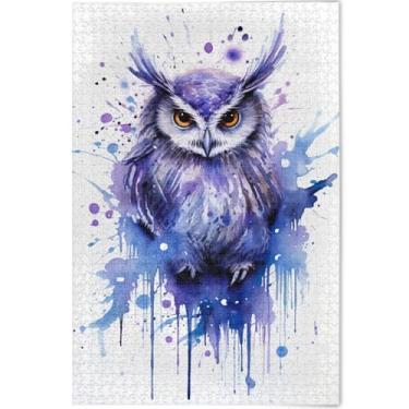 Imagem de Quebra-cabeça aquarela coruja violeta adulto 1000 peças elefante branco divertido presente impressão animal arte impressão, 75 x 50 cm