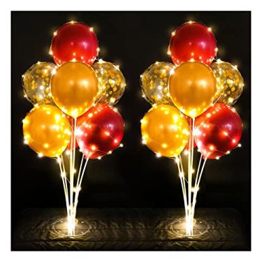 Imagem de Conjunto de 2 conjuntos de suporte de balão de mesa vermelho com cordão de luz central decorações para aniversário, chá de bebê, casamento, aniversário
