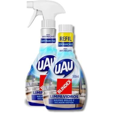 Imagem de Kit Limpa Vidro UAU Blindex Sem Manchas Gatilho 500ml + Refil 500ml
