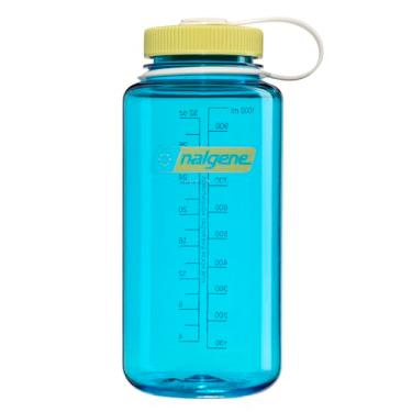 Imagem de Nalgene Garrafa de água Tritan livre de BPA à prova de vazamento - boca larga de 946 ml - Feita nos EUA para uso externo e hidratação diária - Emoção e movimento (Atol azul)
