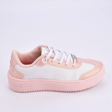 Imagem de Tênis Infantil Menina K360 Belinha Brilho Nova York Branco Nude Confor