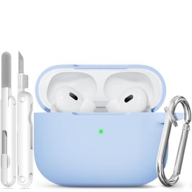 Imagem de Capa para Airpods Pro 2 com limpeza e chaveiro, capa de silicone macio Ekoonpft (azul celeste, Airpods Pro 1ª/2ª)