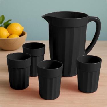 Imagem de Kit 1 Jarra 1,7L + 4 Copos Coloridos 350ml Plástico Colorido Resistent