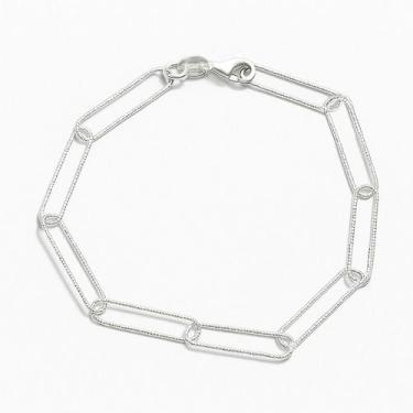 Imagem de Pulseira Prata Original 925 Trabalhada Elo Alongado Berloque - Lojas L