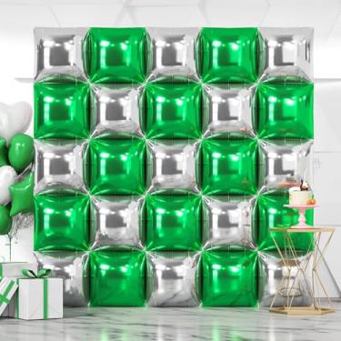 Imagem de NISOCY 25 peças de balões quadrados prateados verdes de parede dupla face prata verde balão arco kit para aniversário, formatura, floresta, chá de panela, decoração de festa infantil