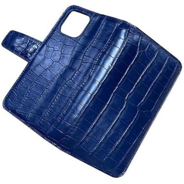 Imagem de GANYUU Capa de telefone fólio de negócios de luxo, para Apple iPhone 13/14 Plus/Pro MAX 6.1/6,7 polegadas carteira de couro de crocodilo [porta-cartões] (cor: azul, tamanho: 14Plus)