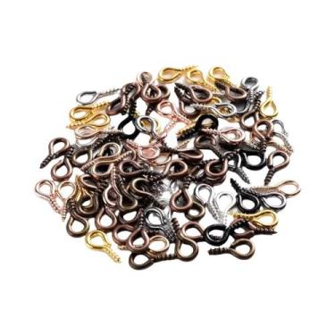 Imagem de Mini Ganchos De Metal 100 Peças 4x8mm Com Rosca Para Fazer Joias DIY -