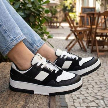 Imagem de Tênis Feminino Via Marte Napa com Recortes Branco/Preto, Branco, Preto