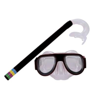 Imagem de Kit Mergulho Infantil com Máscara e Snorkel – Silicone Macio, Ajustável, Unissex, Piscina e Praia, Crianças 3 a 12 Anos(preto)