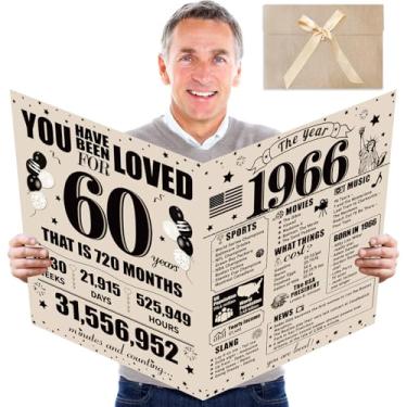 Imagem de Turypaty Cartão grande vintage de aniversário de 60 anos com envelope para meninos e meninas, 1966 engraçado, feliz aniversário de 60 anos, presente de livro de assinatura de convidado, grande, doce
