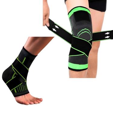 Imagem de Tornozeleira De Compressão Ortopédica + Joelheira Ajustável Articulada Proteção Patelar Fisioterapia-Unissex