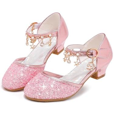Imagem de Furdeour Sapatos sociais para meninas, princesa, cristal, salto alto, bico fechado, festa, casamento, flores, meninas, crianças, crianças pequenas e grandes, Pinkbright, 10 Toddler