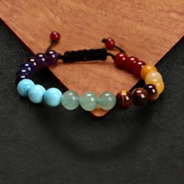 Imagem de Pulseiras de cristal para mulheres e homens com contas de pedras preciosas naturais pulseira ajustável com contas de cura joia da sorte para mulheres e homens