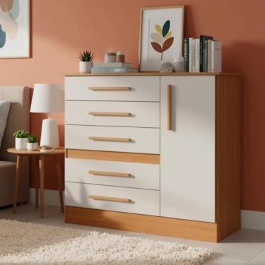 Imagem de Cômoda com Sapateira e 5 Gavetas Branca Off White e Marrom - Repleta, 