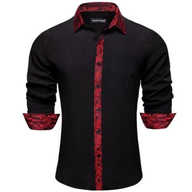 Imagem de Camisa social Barry.Wang preta para homens de manga comprida empresari
