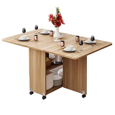 Imagem de Mesa de jantar expansível de cozinha, mesa de jantar dobrável com 6 rodas, mesa retangular de folhas de madeira para mesa de jantar pequena