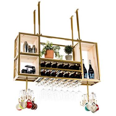 Imagem de Suporte para copos de vinho para pendurar em casa Suporte de metal industrial de madeira para pendurar na parede garrafa de vinho 80 cm (100 cm)