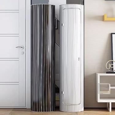 Imagem de Sapateira redonda giratória de 360° armário de sapatos estreito organizador de prateleira armazenamento de sapatos simples e moderno entrada corredor armário de sapatos economia de espaço (cor: preto